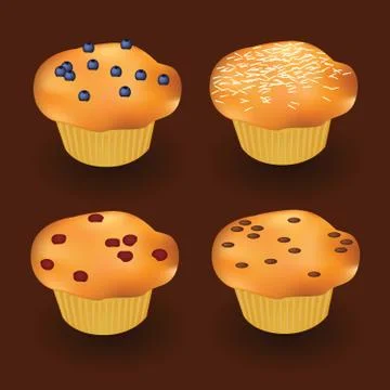 Four muffins, brown background Stock Illustration