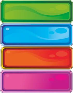 Four multi-colored buttons, rectangle, isolated object on a white background, Stock Illustration