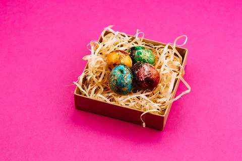Four multi-colored easter eggs. Foto stock