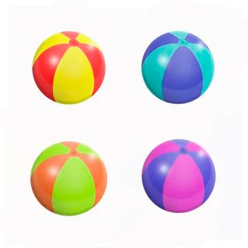 Four multi-colored inflatable balls for playing on the beach in the summer. Stock Illustration