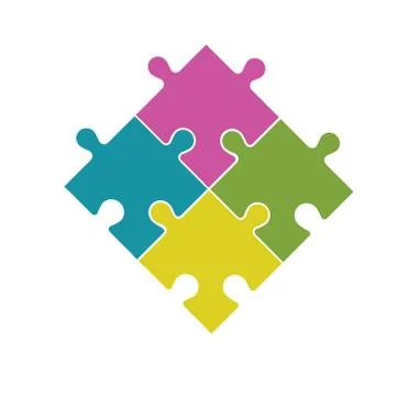 Four multi-colored puzzle pieces assembled in a rhombus. Stock Illustration