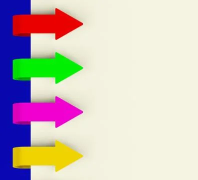 Four multicolored arrow tabs over paper for menu list or notes Stock Illustration