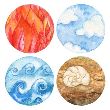 Four natural elements: fire, water, earth and air. Illustrazione stock