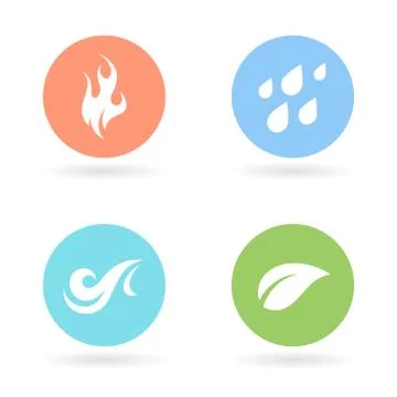 Four natural elements icons - Earth, Water, Fire and Air. Stock Illustration