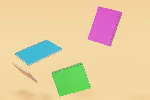 Four notebooks with spiral bound on orange background Stock Illustration