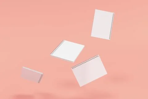 Four notebooks with spiral bound on red background Stock Illustration