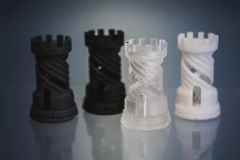 Four Objects photopolymer printed on a 3d printer. Foto stock