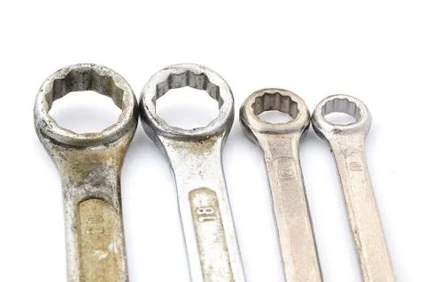 Four old box wrenches Stock Photos