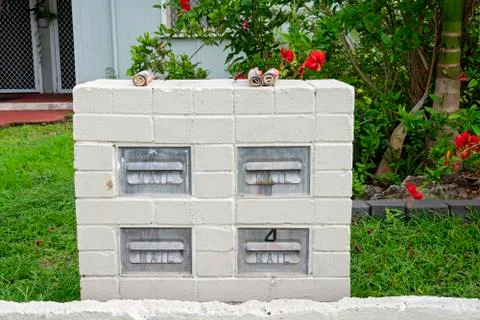 Four Old Brick Mail Boxes Stock Photos