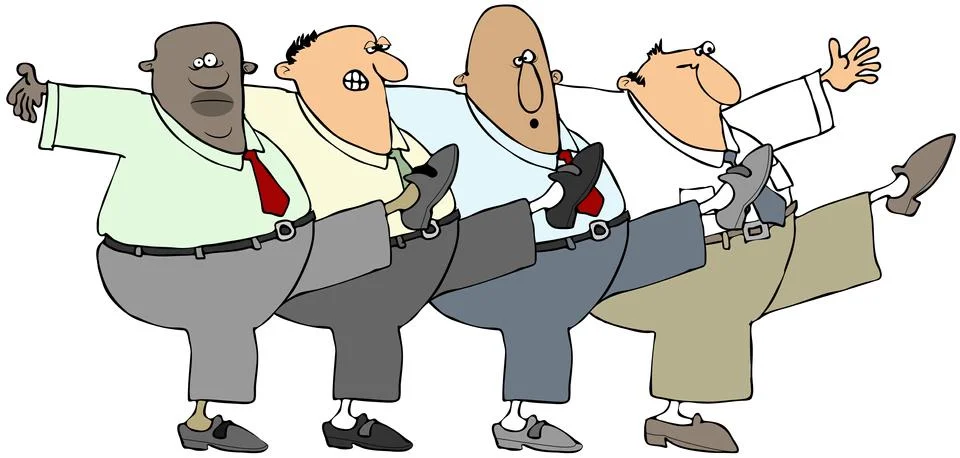 Four old men dancing the can-can Stock Illustration