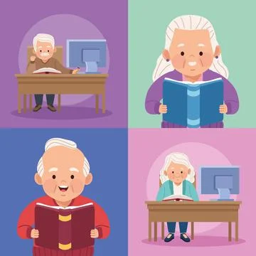 Four old persons studing Stock Illustration