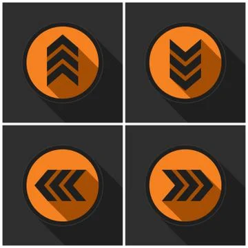 Four orange round - black arrows with shadows Stock Illustration