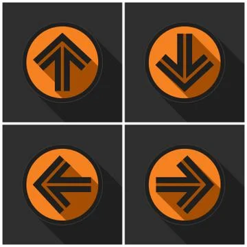 Four orange round with black arrows and shadows Stock Illustration