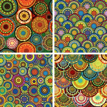 Four oriental seamless patterns with round shapes and dots Illustrazione stock