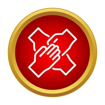 Four outline hands joining together forming a symbol of unity and support Stock Illustration