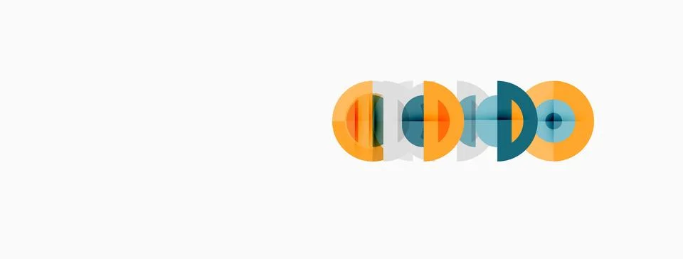 Four overlapping circles, orange, teal, gray, blue. Minimalist design, simple Stock Illustration