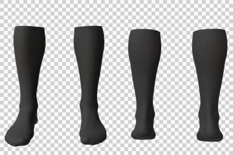 Four pairs of dark-colored socks displayed, showcasing different angles Stock Photos