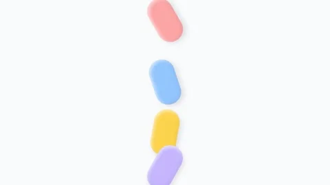 Four pastel colored rounded pills stacked vertically on a white background Video stock 335118199