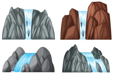 Four pattern of waterfall and rocks Illustrazione stock