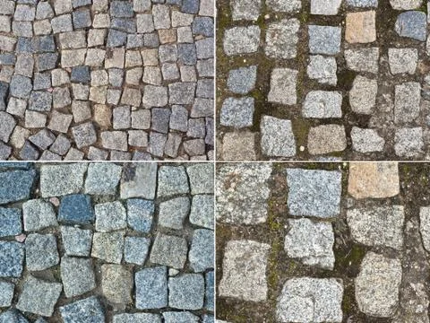 Four patterns textures cobbles Stock Photos