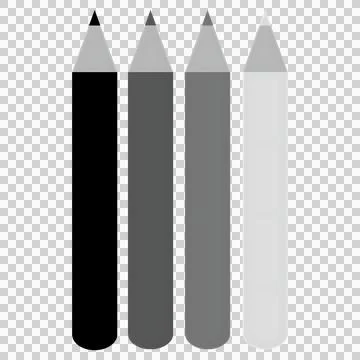 Four pencils showing a grayscale gradient from black to white against a dar.. Stock Illustration