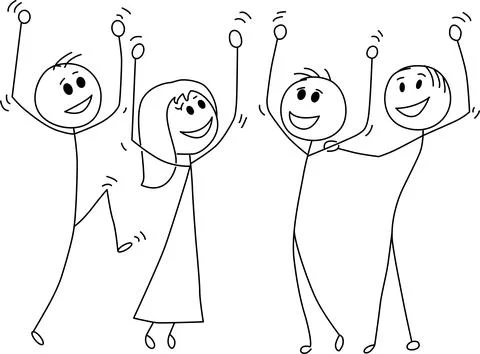 Four people dancing joyfully Vector Illustrazione stock