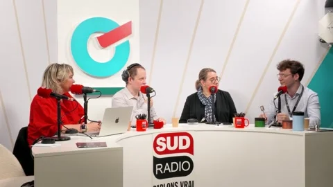 Four People Engaged in a Radio Studio Interview Discussion in Paris Stock-Footage 335498339