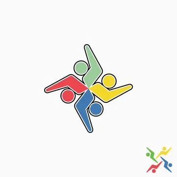 Four people human active up hand raised community happy friendship teamwork Stock Illustration