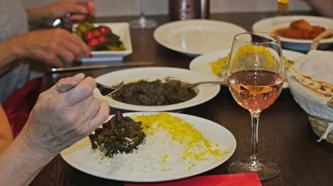 Four people at the table in a Middle Eastern Restaurant Stock Footage 40975436