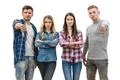 The four people thumb down on the white background Photo