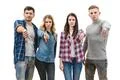 The four people thumb down on the white background Photo