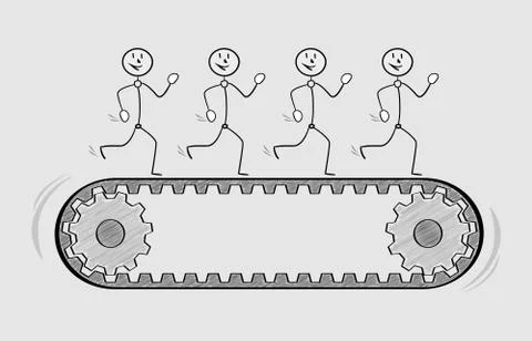 Four people on treadmill Illustrazione stock