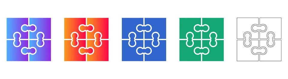 Four Piece Puzzle Solution Icon Set Stock Illustration