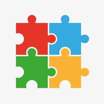 Four pieces of puzzle together vector icon Stock Illustration