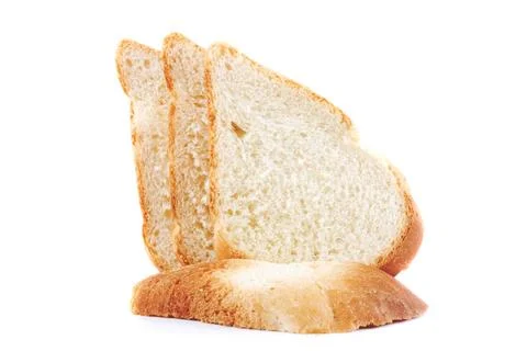 Four pieces of white bread isolated over white four pieces of white bread ... Foto stock