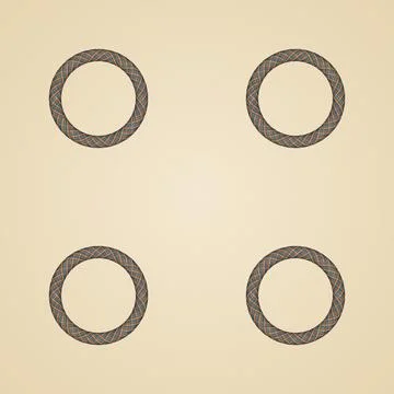 Four Plaid Patterned Circular Rings on Beige Background, Geometric Textile .. Stock Illustration