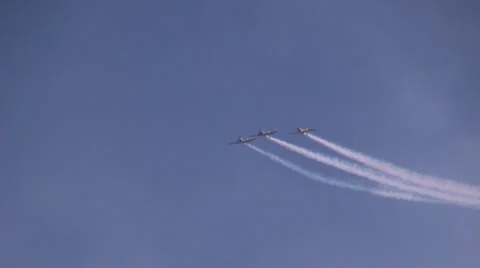 Four planes formation doing impressive acrobatic maneuvers,  aircraft, air show Stock Footage 39749917