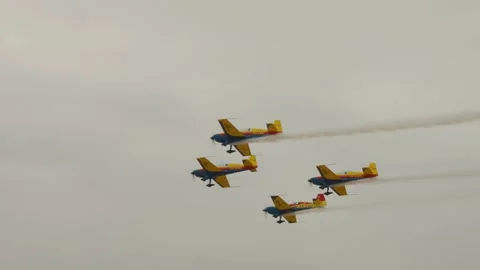 Four planes from Hawks of Romania performing during the Bucharest Air Show, BIAS Stock Footage 302455155