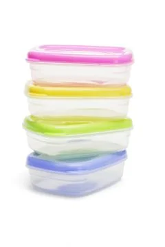 Four plastic storage containers Stock Photos