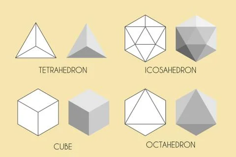 Four Platonic solids. Sacred geometry vector illustration. Stock Illustration