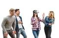 The four positive people fun with virtual reality glasses on a white backgrou Photo