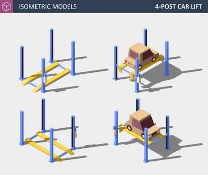 Four Post Car Lift. Auto Service Equipment Concept. Stock Illustration