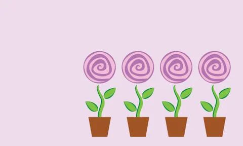 Four potted flower Stock Illustration