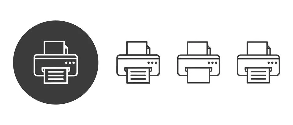 Four Printer in Line with One Highlighted in Circle Illustrazione stock
