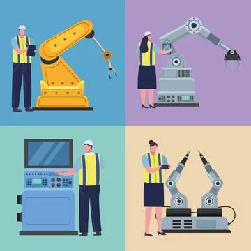 Four production workers Stock Illustration