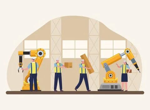 Four production workers scene イラスト素材