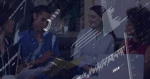 Four professionals reviewing yellow folder in business lounge with floating Stock Footage 307432379
