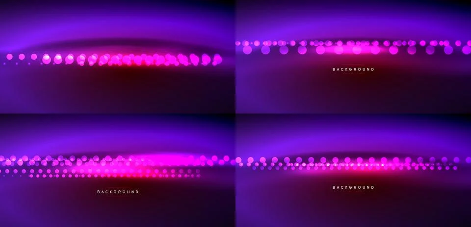 Four purple backgrounds display gradient effects. Circles create light trails イラスト素材