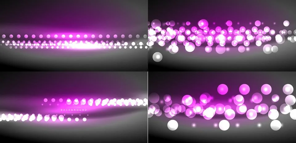 Four purple, white light patterns. Bokeh effects create abstract backgrounds. Stockillustratie