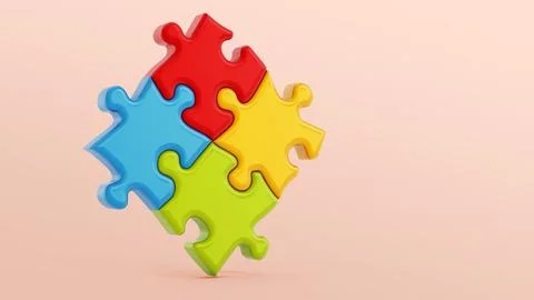 Four puzzle pieces attached to each other. 3D illustration Stock Illustration